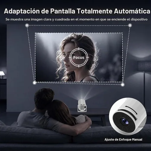 Vista 6 de Mini proyector con WiFi y Bluetooth, proyector portátil 1080P, Keystone automático, rotación de 210°, proyector inteligente con aplicación integrada