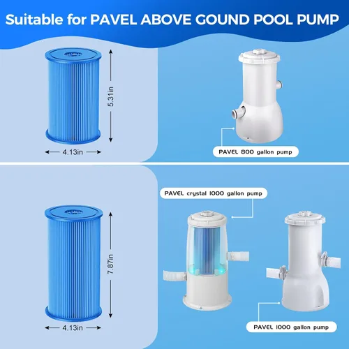 Vista 4 de Pavel Cartucho de filtro de piscina de 800 galones para bombas de filtro, cartucho de filtro de piscina de filtración eficiente fácil de limpiar, 1