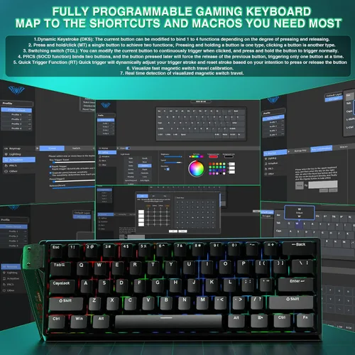 Vista 8 de Aula WIN60 HE - Teclado mecánico 60% para juegos con cable, interruptor magnético intercambiable en caliente, accionamiento ajustable, modo