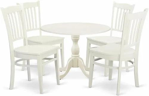 Vista 10 de East West Furniture DMGR3-LWH-W - Juego de comedor de 3 piezas que contiene una mesa de comedor redonda con gotas y 2 sillas de cocina, 42 x 42