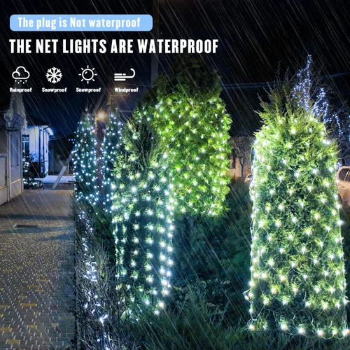 Vista 2 de JMEXSUSS Luces de Red al Aire Libre Impermeables, 12 pies x 5 pies con 8 Modos y Control Remoto, 360 LED, Luces de Red Enchufables para Decoración