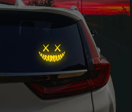 Vista 7 de Pegatina de demonio sonriente reflectante para coche, calcomanía troquelada divertida y genial para ventana de coche