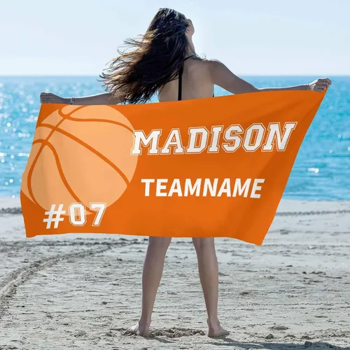 Vista 4 de Interestprint Toalla de piscina con nombre personalizado para niños, adultos y hombres, toalla de playa naranja personalizada con número