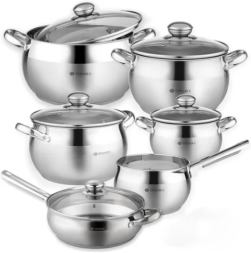 Vista 15 de Daniks Olla clásica de acero inoxidable de 2 cuartos de galón con tapa de vidrio, parte inferior de tres capas para calefacción uniforme, compatible