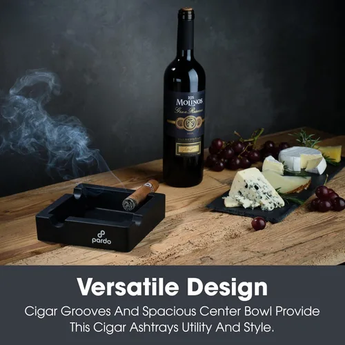 Vista 6 de Pardo Cigar Cenicero de cigarros irrompible para exteriores, diseño de anillo grande, cuadrado negro mate, ideal para puros grandes, uso