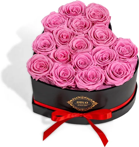 Vista 14 de 16 rosas preservadas en caja en forma de corazón, flores para entrega Prime que duran hasta 2 años, flores reales eternas para esposa, novia, madre