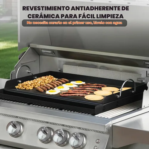 Vista 4 de Onlyfire Plancha universal para barbacoa con asas para la mayoría de las parrillas, parrilla antiadherente con revestimiento de cerámica