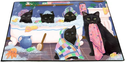 Vista 8 de Doggie of the Day Black Cats Floor Mat - 4th of July Independence Day - Best Dog Doormat - Protector Decor - Unique Portrait Art - Premium Quality