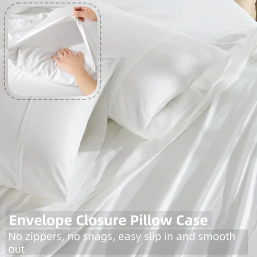 Vista 8 de Gokotta Sábana bajera ajustable y funda de almohada de rayón de bambú, sábana refrescante súper suave con 4 correas elásticas en las esquinas