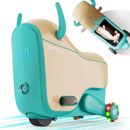 Vista 9 de Gyroor Juego de Coche Eléctrico Infantil de Paseo para Edades 4-8, Maleta de Viaje de Avión 2-en-1 con Almacenamiento, 3 Modos de Velocidad, Ruedas
