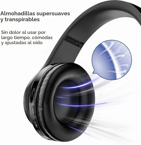 Vista 4 de Auriculares inalámbricos Bluetooth 2022, luces LED coloridas, cómodos auriculares plegables sobre la oreja con micrófono integrado, FM, ranura