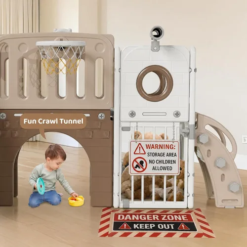 Vista 7 de Arlopu Juego de Tobogán 9 en 1 para Niños Pequeños, Set de Juego de Escalador y Tobogán Grande para Niños con Pendiente Larga, Telescopio, Espacio