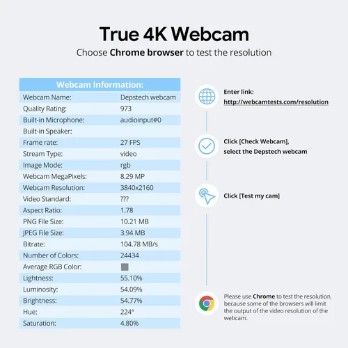 Vista 9 de DEPSTECH Cámara web 4K, DW49 HD 8MP equipada con cámara web de enfoque automático con sensor Sony con micrófono, cubierta de privacidad, cámara web