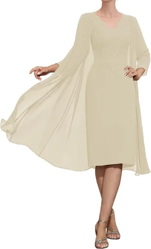Vista 5 de Mother of The Bride Dresses Lace Appliques V-Neck with Jacket for Wedding