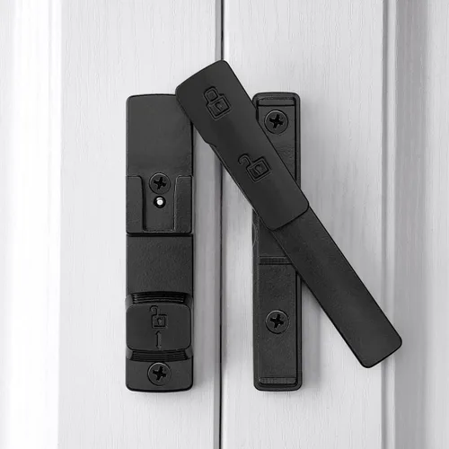 Vista 5 de INIRET Cerradura de puerta de granero negra de 180 grados, cerradura de puerta abatible, cerradura de puerta de aleación de zinc, protege