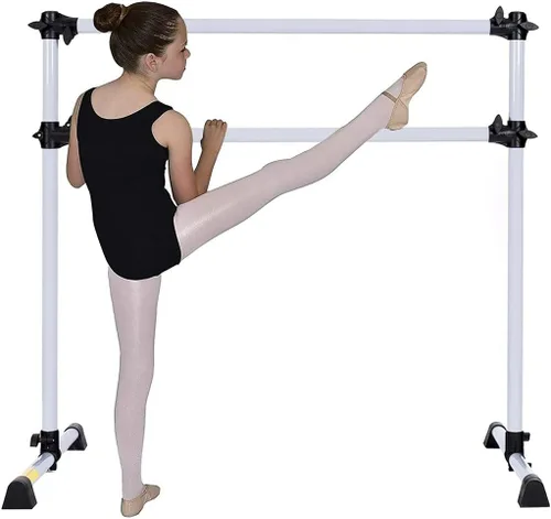 Vista 5 de Equipo de ballet portátil de 4 pies para niños y adultos, altura ajustable, doble barra de ballet, esterilla de entrenamiento para el hogar