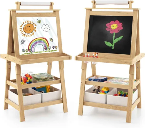 Vista 11 de Costzon Kids Art Easel, 3 in 1 Double-Sided Painting Easel w/Magnetic Whiteboard, Chalkboard & Paper Roll, 2-Tier Storage Rack & 2 Boxes, Standing