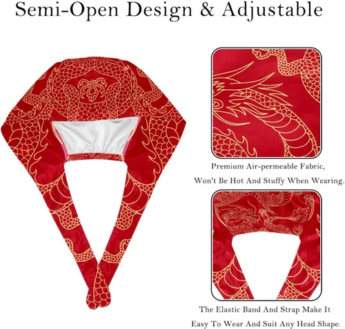 Vista 3 de 2 Pcs Womens Working Caps with Button Retro Love Red Rose Flower Pattern Lace-Up Hat Unisex Hair Covers One