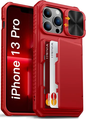 Vista 52 de Vihibii Funda para iPhone 13 Pro Max/iPhone 12 Pro Max con tarjetero (4 tarjetas) [bloqueo RFID] y cubierta de cámara deslizante, protección contra