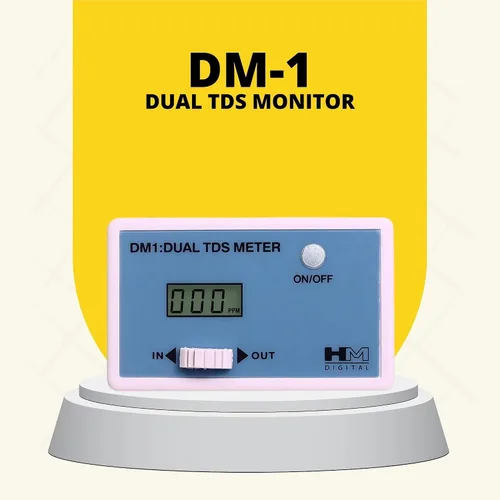 Vista 2 de HM Digital DM-1 Monitor de TDS dual en línea, rango 0-9990 ppm, precisión de lectura +/- 2%, azul y blanco