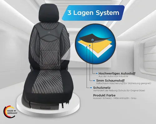 Vista 5 de BREMER SITZBEZÜGE Custom Car Seat Covers Compatible with VW T5 Multivan Driver & Passenger Set from 2003-2015 / Car Seat Covers Protective Cover 115