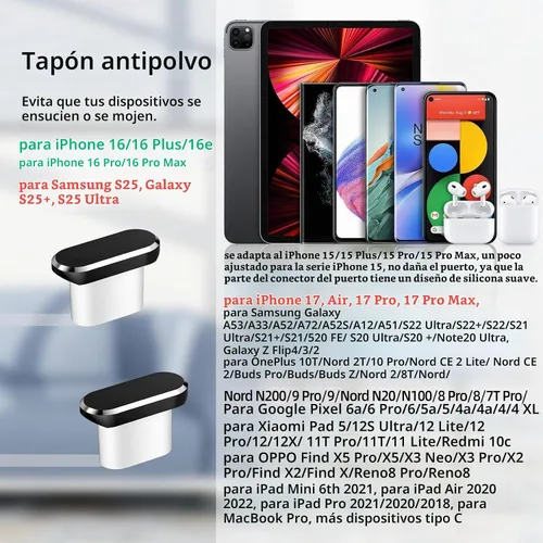 Vista 7 de Enchufe antipolvo USB tipo C, paquete de 2 tapas de puerto de carga USBC con caja de transporte fijador de cable para iPhone 17 Pro Max 16 15 16e
