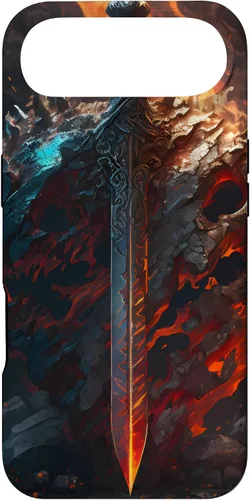 Vista 27 de Espada flameante y escudo el símbolo del guerrero Funda para iPhone 16