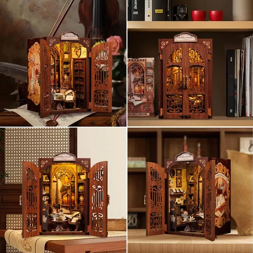 Vista 7 de Kit de Rincón de Libros Cutefun - Kit de Construcción de Casa de Muñecas en Miniatura para Estantería, Kits de Rincón de Libros para Adultos