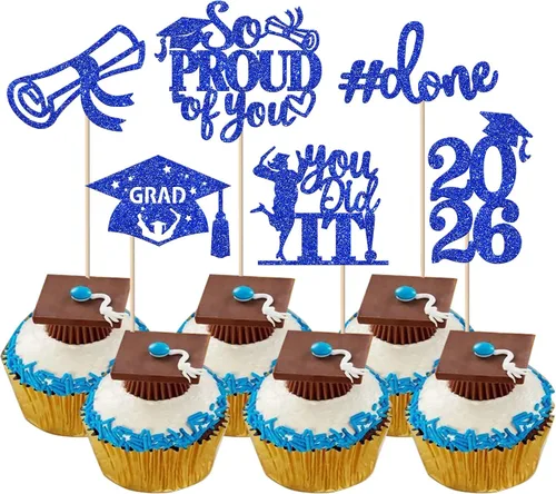 Vista 51 de Paquete de 24 adornos para cupcakes de clase de 2026 con purpurina 2026 para diploma de graduación 2026, selecciones para cupcakes para graduación