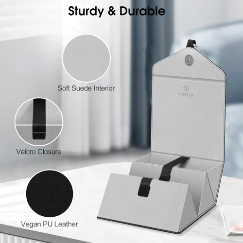 Vista 2 de Fintie Estuche organizador de lentes de sol con 3 ranuras, estuche de viaje para lentes de viaje, caja plegable para mujeres y hombres, color negro