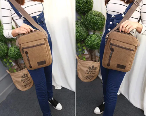 Vista 6 de Bolso bandolera para hombre, bolso cruzado de lona vintage, bolso de hombro, bolso pequeño para mujer, 8.8 x 11 x 3.5 pulgadas