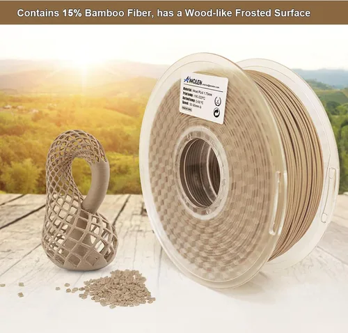 Vista 3 de AMOLEN - Filamento para impresora 3D de PLA de madera de bambú, filamento de PLA de 1.75mm con 15% de fibra de bambú real, 1kg/2.2lb con 15%