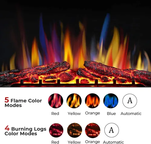 Vista 2 de 36" Electric Fireplace Insert, 5 Flame/12 Log Colors, 5 Speeds, 50-99°F