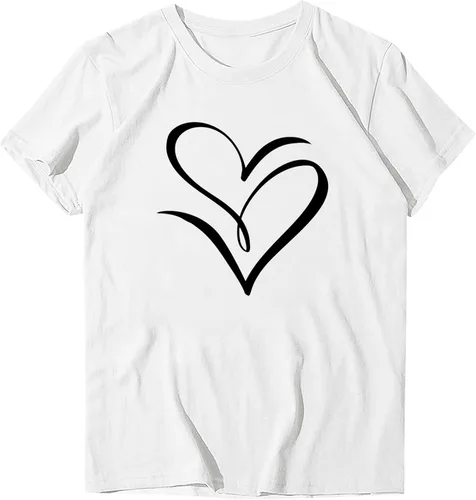 Vista 5 de Comigeewa Camisetas para mujer con cuello barco, camiseta de rayón de manga corta, estampada, para San Valentín, lisas, para verano, primavera 2024