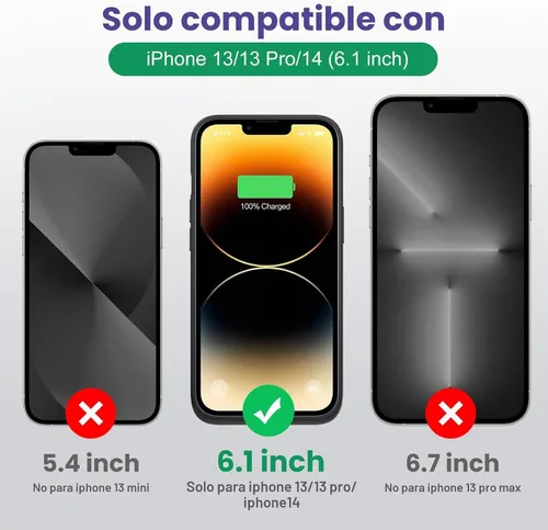 Vista 2 de Funda de batería para iPhone 13/13Pro/14,7500 mAh, funda protectora ultradelgada, funda de carga de batería expandible portátil recargable Negro
