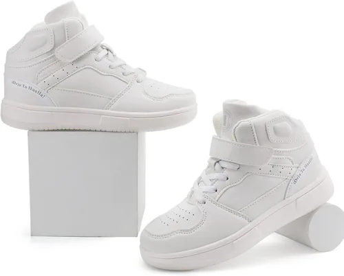 Vista 5 de brooman Zapatos de baloncesto para niños, tenis de caña alta para niñas, zapatos de escuela, zapatos deportivos para correr
