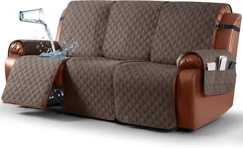 Vista 31 de Ruaozz Funda impermeable para sofá reclinable, lavable, funda antideslizante de 1 pieza, protector de muebles con correas elásticas, bolsillo