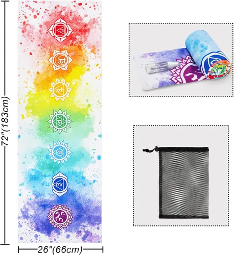 Vista 2 de Toalla para esterilla de yoga con bolsillos en las esquinas, toallas de yoga de microfibra para yoga caliente, antideslizantes, absorben la humedad