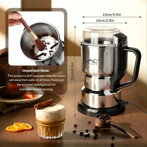 Vista 8 de Molinillo de café eléctrico y molinillo de especias, molienda rápida de 150 W con cuchillas de acero inoxidable, incluye cepillo de limpieza