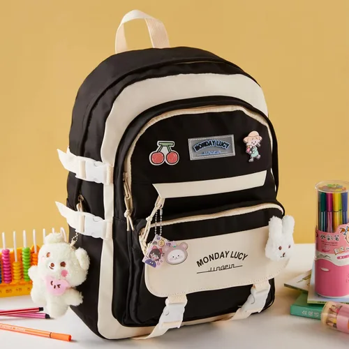 Vista 7 de Mochila Kawaii para la escuela, lindas mochilas estéticas para niños, para niñas de primaria, jardín de infantes, Mochilas Escolares para Niñas