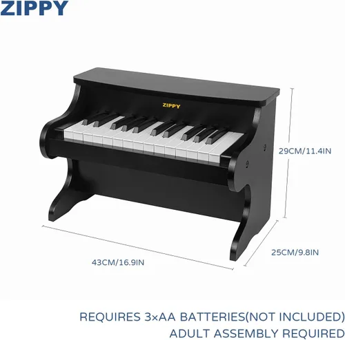 Vista 3 de Teclado de Piano para Niños ZIPPY, Piano Digital de 25 Teclas para Niños, Mini Instrumento Educativo Musical de Juguete, Juguete de Madera para Negro