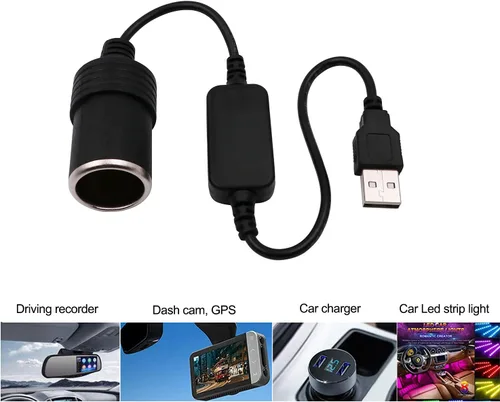 Vista 7 de Cable Convertidor USB A Macho a Enchufe de Encendedor de Cigarrillos de Coche Hembra 12V (Máximo 8W)