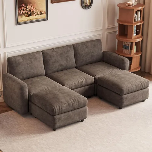Vista 31 de Guyii Sofá Seccional de Terciopelo, Sofá Loveseat Moderno de Gran Tamaño con 2 Almohadas, Sofá Convertible de 81.88 pulgadas de Largo con Cojines