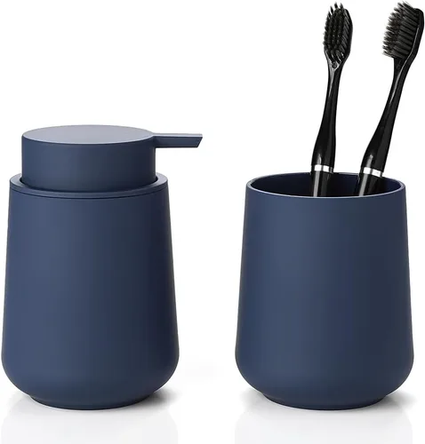 Vista 14 de YAUKPH Dispensador de jabón de baño y soporte para cepillos de dientes a rayas negro