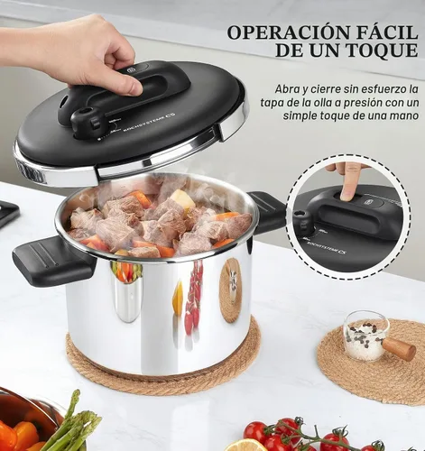 Vista 2 de KOCH SYSTEME CS Olla de presión de acero inoxidable, 6.3 cuartos de galón, bloqueo fácil de una pulsación, olla a presión de 3 ajustes de PSI