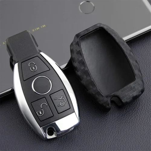 Vista 6 de Funda de silicona suave para Mercedes-Benz A B C E S G M V Class CLA CLS GLA GLC GLE GLK GLS SL SLK SLC Viano para Metris Negro - Llavero redondo