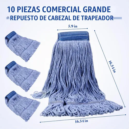 Vista 2 de Gejoy Paquete de 10 cabezales de trapeador de 24 onzas de repuesto para limpieza comercial, cuerda húmeda, de algodón resistente, para limpieza