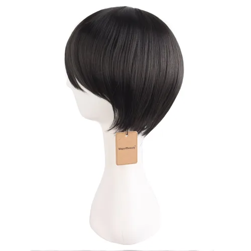 Vista 7 de MapofBeauty 20 pulgadas/19.7 in doble cola recta pelo Cosplay pelucas (negro)