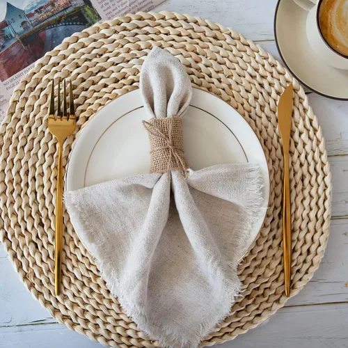 Vista 4 de 50 servilleteros desechables de arpillera con borde con cable para servilleteros para decoración de boda, fiesta, decoración de mesa de comedor