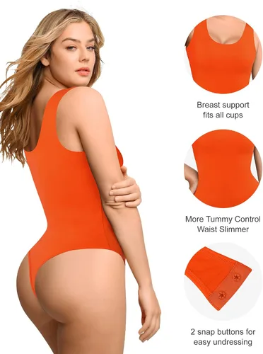 Vista 2 de Popilush Bodysuit for Women Round Neck Sleeveless T Shirt Tank Tops Thong Bodysuits Jumpsuits